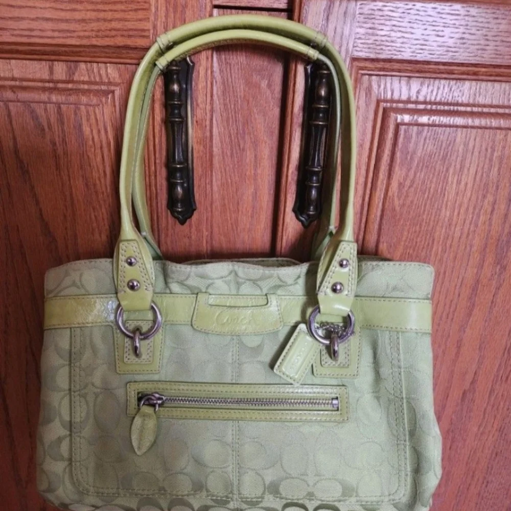 Coach Lime Green Signature Shoulder Tote - Picture 4 of 16
